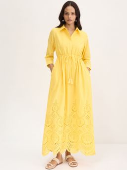 Femmella - Yellow Schiffli Shirt Maxi Dress