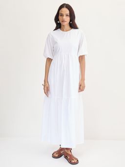 Femmella - White Poplin Tiered Maxi Dress