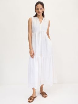 Femmella - White Schiffli Sleeveless Midi Dress