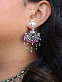 BeAbhika - Intricate Handcrafted D Drop Oxidised Earrings
