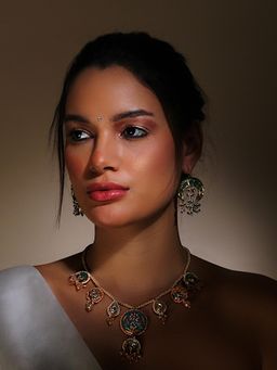 Dugran By Dugristyle - Green and Gold Drop Earring with Kundan and Pearls