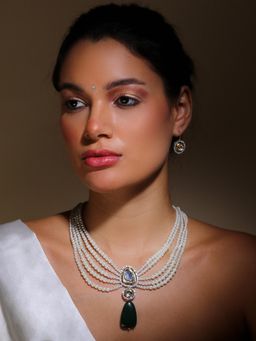 Dugran By Dugristyle - Silver and Gold Drop Earring with Kundan and American Diamonds