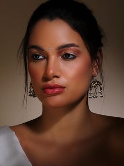 Dugran By Dugristyle - Blue, Gold,And Cream Drop Earring with Kundan and Pearls