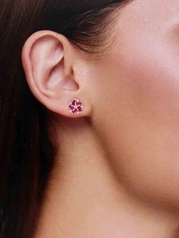 Kai Jewel - Sterling Silver Rose Gold Colourful Floral Stud Earrings