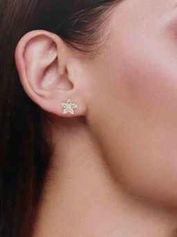 Kai Jewel - Sterling Silver Gold Solitaire Floral Stud Earrings