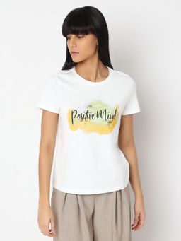 VERO MODA - White Typography Printed Organic Cotton T-Shirt