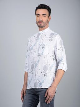 CRIMSOUNE CLUB - Men White Floral Print Linen Kurta
