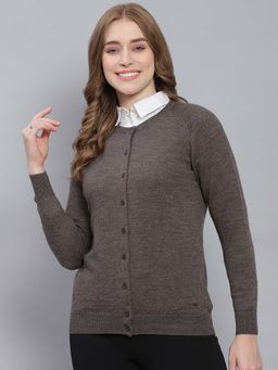 Monte Carlo - Women's Solid Grey Full Sleeve Cardigan