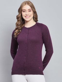 Monte Carlo - Women's Solid Wine Full Sleeve Cardigan