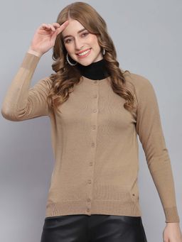 Monte Carlo - Women's Solid Brown Full Sleeve Cardigan