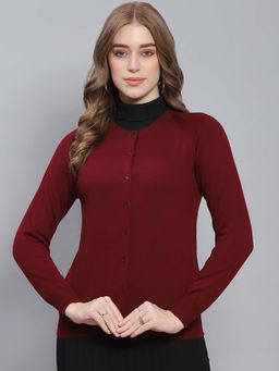 Monte Carlo - Women's Solid Maroon Full Sleeve Cardigan