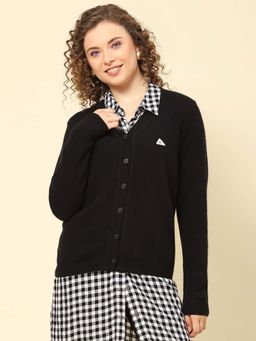 Monte Carlo - Women's Solid Black V Neck Full Sleeve Cardigan