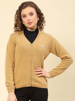 Monte Carlo - Women's Solid Brown V Neck Full Sleeve Cardigan