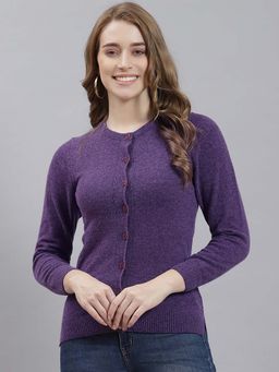 Monte Carlo - Women's Solid Purple Full Sleeve Cardigan