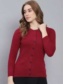 Monte Carlo - Women's Solid Maroon Full Sleeve Cardigan