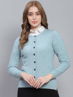 Monte Carlo - Women's Solid Blue Full Sleeve Cardigan