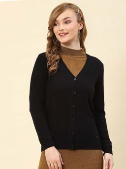 Monte Carlo - Women's Solid Black V Neck Full Sleeve Cardigan