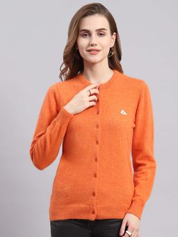 Monte Carlo - Women's Solid Orange Full Sleeve Cardigan