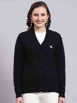 Monte Carlo - Women's Solid Black V Neck Full Sleeve Cardigan