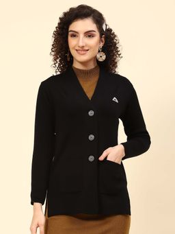 Monte Carlo - Women's Solid Black V Neck Full Sleeve Cardigan
