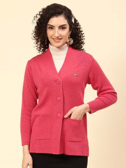 Monte Carlo - Women's Solid Pink V Neck Full Sleeve Cardigan