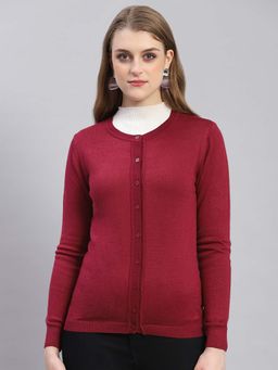 Monte Carlo - Women's Solid Maroon Full Sleeve Cardigan