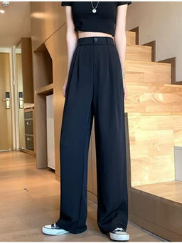 BROADSTAR - Women's High-Rise Stretchable Black Loose Fit Trousers