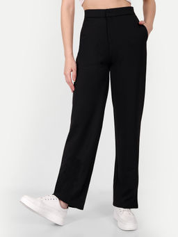BROADSTAR - Women's High-Rise Stretchable Black Straight Fit Trousers