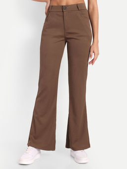 BROADSTAR - Women's High-Rise Stretchable Brown Bootcut Corduroy Trousers