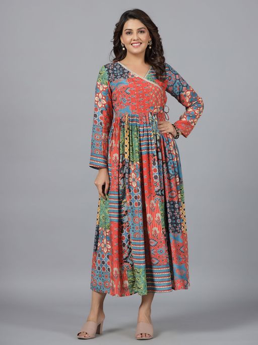 chinese dress ladies Ethnic print maxi dress linen dress A-line dress (693)