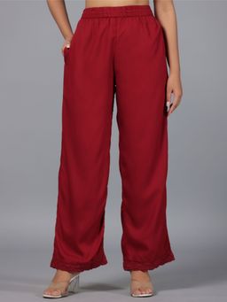 Juniper - Maroon Solid Rayon Lacy Palazzo with Partially Elasticated Waistband