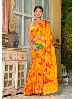 Indi Inside - Yellow Tie-N-Dye Lace Border Saree with Unstitched Blouse