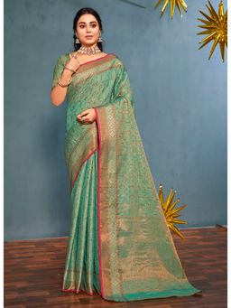 Sangam Prints - Blue Woven Work Traditional Saree with Unstitched Blouse