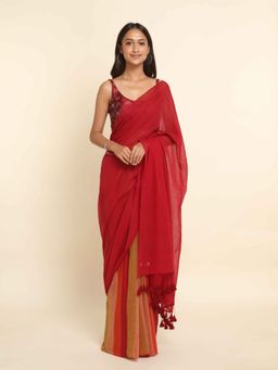Suta - Maroon Stripes Pure Cotton Saree