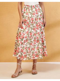 Fabindia - White Cotton Hand Block Printed Midi Skirt