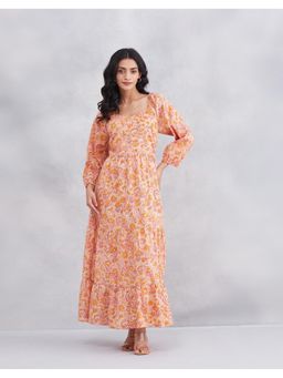 Fabindia - Orange Cotton Printed Maxi Dress