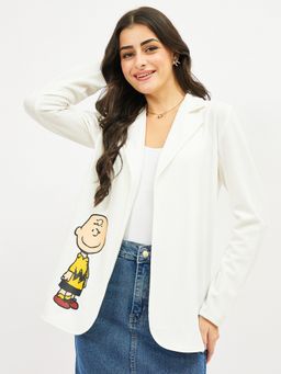 AAREIN - Women Polyester White Printed Single-Breasted Blazer