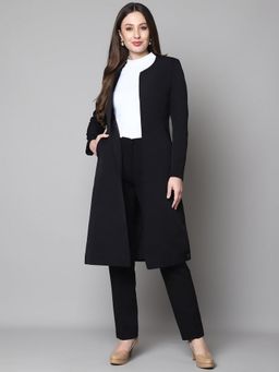 Exude - Women Polyester Satin Black Solid Open Front Blazer