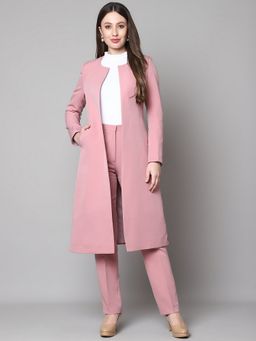 Exude - Women Polyester Satin Pink Solid Open Front Blazer
