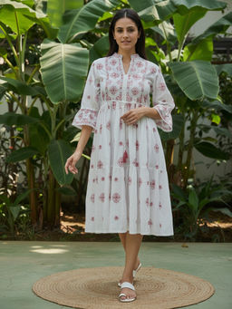 ZUMMER - Cotton Floral Embroidered Puff Sleeve Dress
