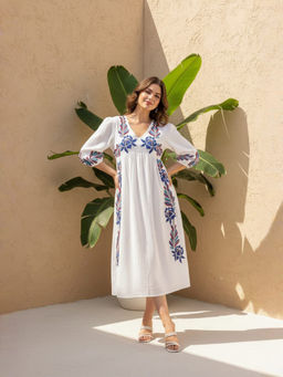 ZUMMER - White Embroidered Empire Dress