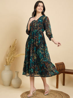 ZUMMER - Blue Floral Belted Tiered Dress