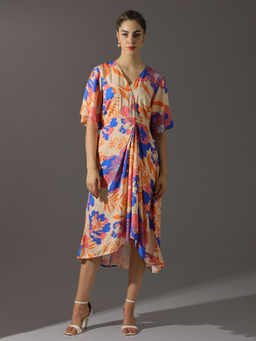 ZUMMER - Peach Floral Printed Wrap Dress
