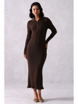 CRIMSOUNE CLUB - Women Brown Vertical Stripes Winter Bodycon Dress