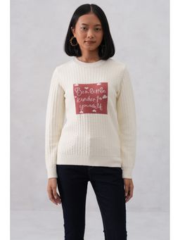 CRIMSOUNE CLUB - Women White Jacquard Textured Sweater