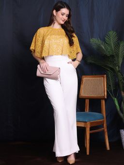 Exude - Luxe Strapless Jumpsuit With Mustard Poncho