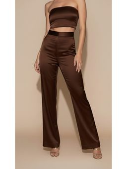 AAREIN - Regular Straight Fit Satin Brown Pant