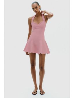 AAREIN - Pink Halter Neck Fit and Flare Dress