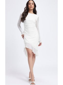 AAREIN - White Ruffled And Ruched Sheath Dress