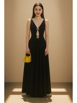 AAREIN - Black V-Neck Cutout Embellished Dress
